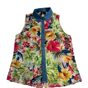 Tilly No Sleeve Collar Sheer Floral Top